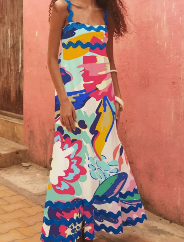 Women's Midi Dress Floral Dress Slip Dress Print Dress Classic Modern Outdoor Vacation Holiday Regular Fit Flower Sleeveless Spaghetti Strap White Navy Blue Royal Blue Blue Summer