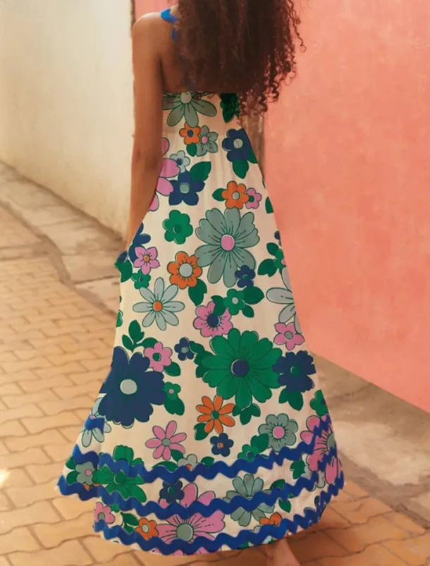 Women's Midi Dress Floral Dress Slip Dress Print Dress Classic Modern Outdoor Vacation Holiday Regular Fit Flower Sleeveless Spaghetti Strap White Navy Blue Royal Blue Blue Summer