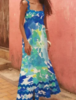 Women's Midi Dress Floral Dress Slip Dress Print Dress Classic Modern Outdoor Vacation Holiday Regular Fit Flower Sleeveless Spaghetti Strap White Navy Blue Royal Blue Blue Summer