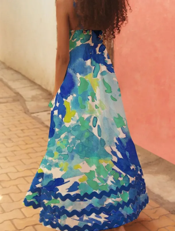 Women's Midi Dress Floral Dress Slip Dress Print Dress Classic Modern Outdoor Vacation Holiday Regular Fit Flower Sleeveless Spaghetti Strap White Navy Blue Royal Blue Blue Summer