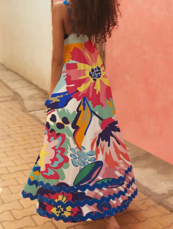 Women's Midi Dress Floral Dress Slip Dress Print Dress Classic Modern Outdoor Vacation Holiday Regular Fit Flower Sleeveless Spaghetti Strap White Navy Blue Royal Blue Blue Summer