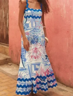 Women's Midi Dress Floral Dress Slip Dress Print Dress Classic Modern Outdoor Vacation Holiday Regular Fit Flower Sleeveless Spaghetti Strap White Navy Blue Royal Blue Blue Summer