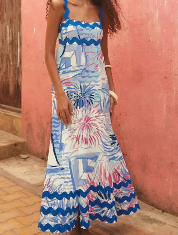 Women's Midi Dress Floral Dress Slip Dress Print Dress Classic Modern Outdoor Vacation Holiday Regular Fit Flower Sleeveless Spaghetti Strap White Navy Blue Royal Blue Blue Summer