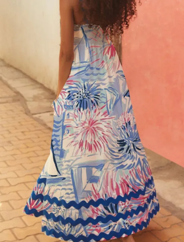 Women's Midi Dress Floral Dress Slip Dress Print Dress Classic Modern Outdoor Vacation Holiday Regular Fit Flower Sleeveless Spaghetti Strap White Navy Blue Royal Blue Blue Summer