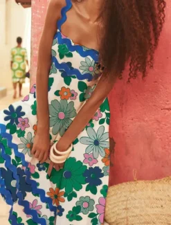 Women's Midi Dress Floral Dress Slip Dress Print Dress Classic Modern Outdoor Vacation Holiday Regular Fit Flower Sleeveless Spaghetti Strap White Navy Blue Royal Blue Blue Summer