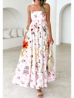 Women's Midi Dress Floral Dress Slip Dress Fashion Classic Vacation Going out Weekend Regular Fit Flower Sleeveless Spaghetti Strap Pink Blue Summer