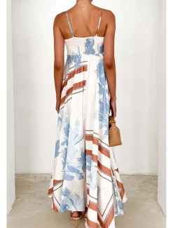 Women's Midi Dress Floral Dress Slip Dress Fashion Classic Vacation Going out Weekend Regular Fit Flower Sleeveless Spaghetti Strap Pink Blue Summer