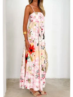 Women's Midi Dress Floral Dress Slip Dress Fashion Classic Vacation Going out Weekend Regular Fit Flower Sleeveless Spaghetti Strap Pink Blue Summer