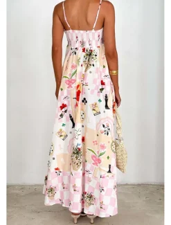 Women's Midi Dress Floral Dress Slip Dress Fashion Classic Vacation Going out Weekend Regular Fit Flower Sleeveless Spaghetti Strap Pink Blue Summer