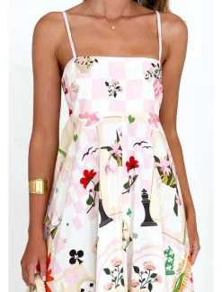 Women's Midi Dress Floral Dress Slip Dress Fashion Classic Vacation Going out Weekend Regular Fit Flower Sleeveless Spaghetti Strap Pink Blue Summer