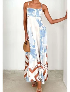 Women's Midi Dress Floral Dress Slip Dress Fashion Classic Vacation Going out Weekend Regular Fit Flower Sleeveless Spaghetti Strap Pink Blue Summer