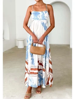 Women's Midi Dress Floral Dress Slip Dress Fashion Classic Vacation Going out Weekend Regular Fit Flower Sleeveless Spaghetti Strap Pink Blue Summer