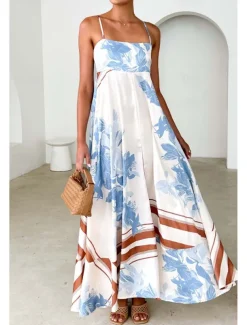 Women's Midi Dress Floral Dress Slip Dress Fashion Classic Vacation Going out Weekend Regular Fit Flower Sleeveless Spaghetti Strap Pink Blue Summer