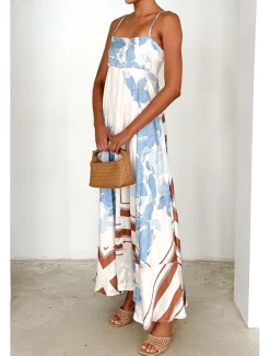 Women's Midi Dress Floral Dress Slip Dress Fashion Classic Vacation Going out Weekend Regular Fit Flower Sleeveless Spaghetti Strap Pink Blue Summer