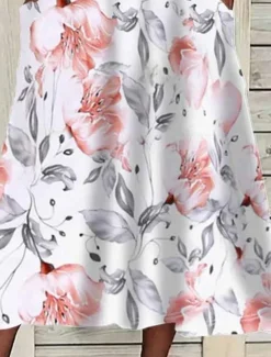 Women's Midi Dress Floral Ruched Pocket V Neck Daily Vacation 3/4 Length Sleeve Summer Spring