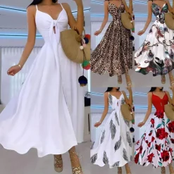 Women's Midi Dress Graduation Dress Swing Dress Summer Dress Slip Dress Fashion Outdoor Holiday Date Regular Fit Leopard Flower Sleeveless Straps Black White Ivory Red Summer