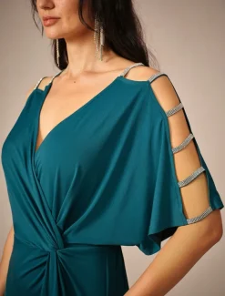 Women's Midi Dress Knit Dress Elegant Stylish Party Date Regular Fit Solid Color Short Sleeve V Neck Ink Blue Summer