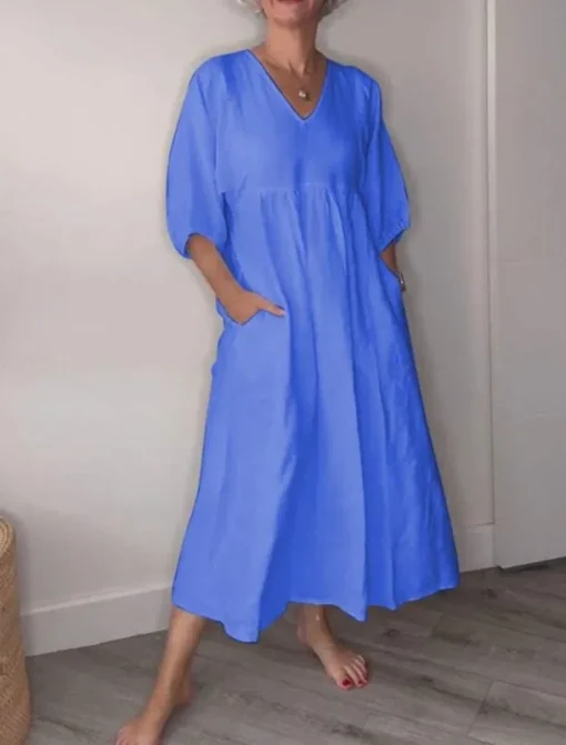 Women's Midi Dress Linen-Inspired Dresses Casual Dress Elegant Stylish Casual Vacation Daily Regular Fit Plain 3/4 Length Sleeve V Neck Black White Blue Gray Spring Fall