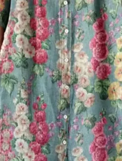 Women's Midi Dress Linen-Inspired Dresses Shirt Dress Casual Dress Elegant Stylish Casual Vacation Daily Date Loose Fit Floral Long Sleeve Crew Neck Red Blue Dark Green Green Spring Fall