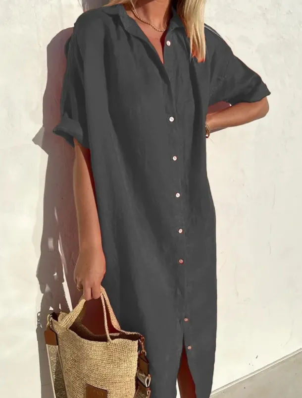 Women's Midi Dress Linen-Inspired Dresses Shirt Dress Casual Dress Cotton Linen Dress Casual Daily Loose Fit Plain Short Sleeve Shirt Collar ArmyGreen Black Red Blue Summer Spring Fall