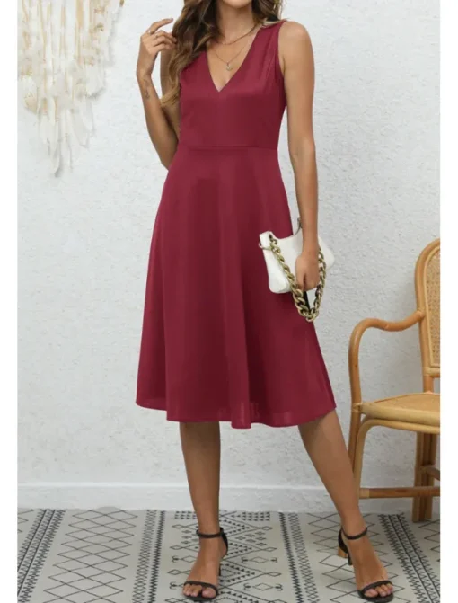 Women's Midi Dress Party Dress Cocktail Dress Fashion Party Birthday Date Regular Fit Plain Sleeveless V Neck Black Wine Blue Dark Green Summer