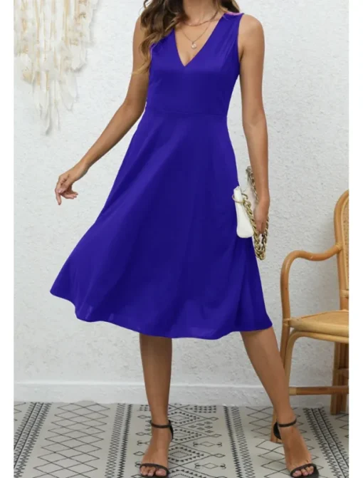 Women's Midi Dress Party Dress Cocktail Dress Fashion Party Birthday Date Regular Fit Plain Sleeveless V Neck Black Wine Blue Dark Green Summer