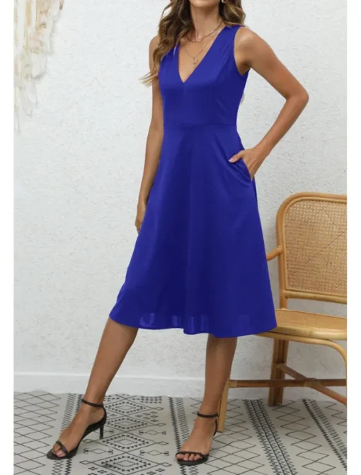 Women's Midi Dress Party Dress Cocktail Dress Fashion Party Birthday Date Regular Fit Plain Sleeveless V Neck Black Wine Blue Dark Green Summer