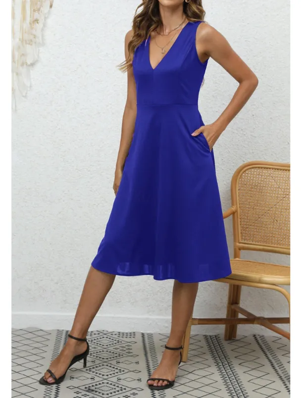 Women's Midi Dress Party Dress Cocktail Dress Fashion Party Birthday Date Regular Fit Plain Sleeveless V Neck Black Wine Blue Dark Green Summer