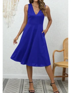 Women's Midi Dress Party Dress Cocktail Dress Fashion Party Birthday Date Regular Fit Plain Sleeveless V Neck Black Wine Blue Dark Green Summer