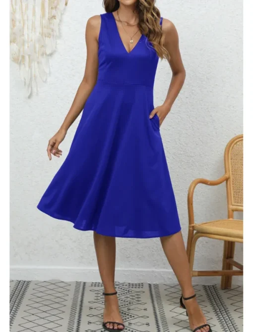 Women's Midi Dress Party Dress Cocktail Dress Fashion Party Birthday Date Regular Fit Plain Sleeveless V Neck Black Wine Blue Dark Green Summer