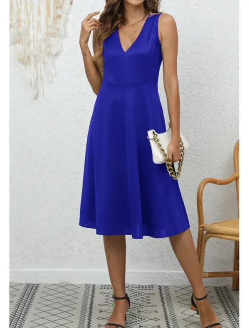 Women's Midi Dress Party Dress Cocktail Dress Fashion Party Birthday Date Regular Fit Plain Sleeveless V Neck Black Wine Blue Dark Green Summer