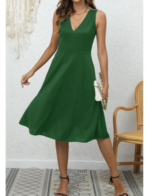 Women's Midi Dress Party Dress Cocktail Dress Fashion Party Birthday Date Regular Fit Plain Sleeveless V Neck Black Wine Blue Dark Green Summer