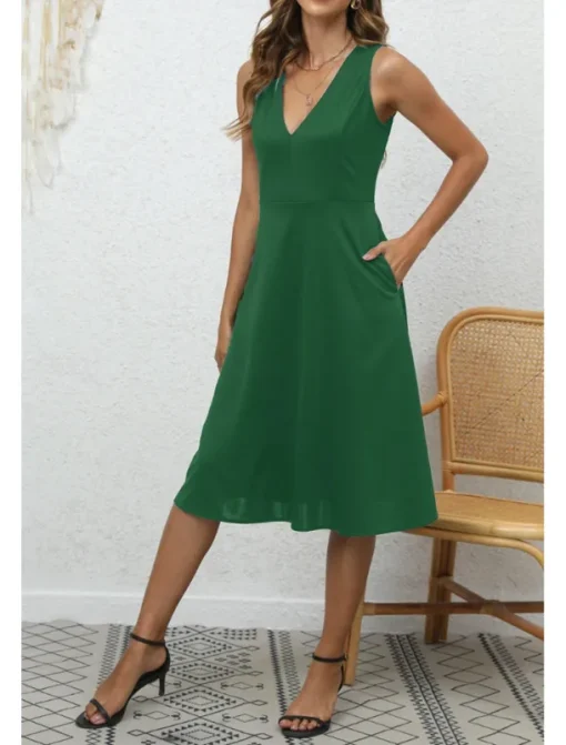 Women's Midi Dress Party Dress Cocktail Dress Fashion Party Birthday Date Regular Fit Plain Sleeveless V Neck Black Wine Blue Dark Green Summer