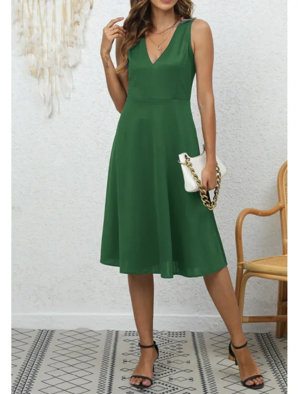 Women's Midi Dress Party Dress Cocktail Dress Fashion Party Birthday Date Regular Fit Plain Sleeveless V Neck Black Wine Blue Dark Green Summer