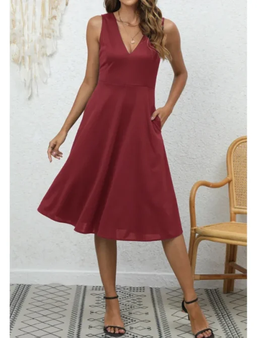 Women's Midi Dress Party Dress Cocktail Dress Fashion Party Birthday Date Regular Fit Plain Sleeveless V Neck Black Wine Blue Dark Green Summer