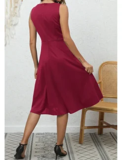 Women's Midi Dress Party Dress Cocktail Dress Fashion Party Birthday Date Regular Fit Plain Sleeveless V Neck Black Wine Blue Dark Green Summer