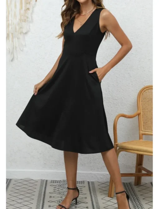 Women's Midi Dress Party Dress Cocktail Dress Fashion Party Birthday Date Regular Fit Plain Sleeveless V Neck Black Wine Blue Dark Green Summer