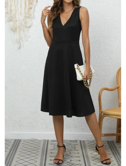 Women's Midi Dress Party Dress Cocktail Dress Fashion Party Birthday Date Regular Fit Plain Sleeveless V Neck Black Wine Blue Dark Green Summer