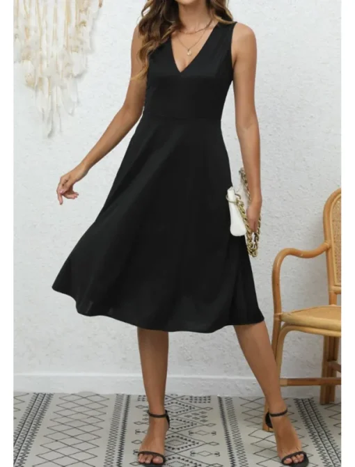 Women's Midi Dress Party Dress Cocktail Dress Fashion Party Birthday Date Regular Fit Plain Sleeveless V Neck Black Wine Blue Dark Green Summer