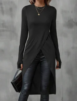 Women's Midi Dress Sheath Dress Wrap Dress Casual Daily Slim Plain Long Sleeve Crew Neck Black Brown Summer Spring Fall