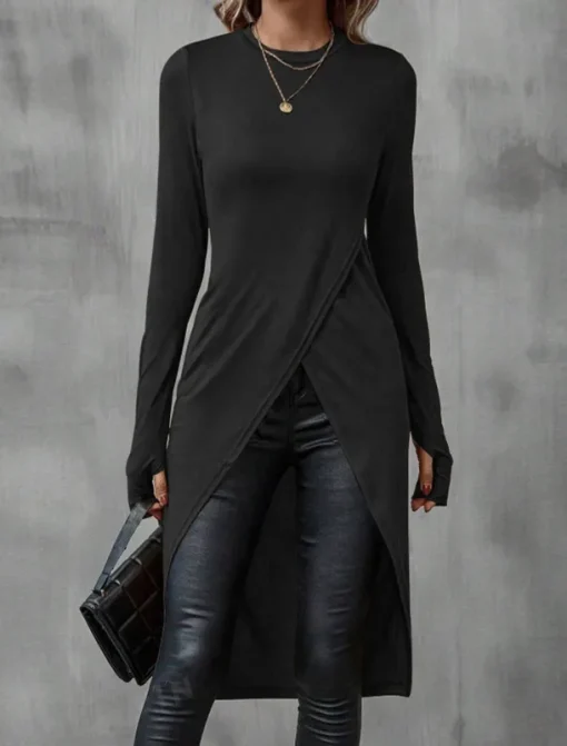 Women's Midi Dress Sheath Dress Wrap Dress Casual Daily Slim Plain Long Sleeve Crew Neck Black Brown Summer Spring Fall