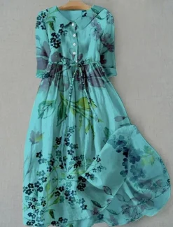 Women's Midi Dress Sheath Dress Summer Dress Vacation Casual Beach Daily Holiday Going out Graphic Long Sleeve Lapel Yellow Pink Blue Green Summer Spring