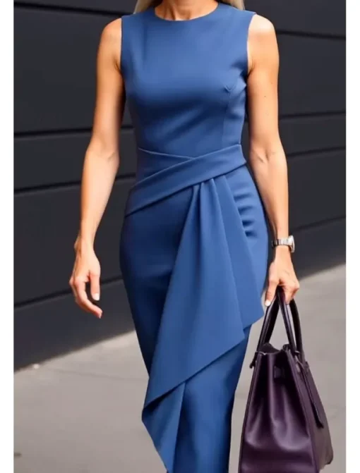 Women's Midi Dress Sheath Dress Summer Dress Ruched Dress Elegant Date Summer Dress Regular Fit Pure Color Sleeveless Crew Neck White Blue Purple Summer