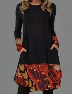 Women's Midi Dress Sheath Dress T Shirt Dress Tee Dress A Line Dress Athletic Dress Vacation Casual Boho Daily Regular Fit Graphic Geometric Houndstooth Long Sleeve Crew Neck Red Blue Gold Gray