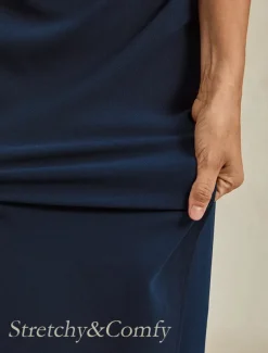 Women's Midi Dress Sheath Dress Elegant Wedding Party Wedding Guest Regular Fit Solid Color Sleeveless Halter Neck Off Shoulder Navy Blue Fall Winter