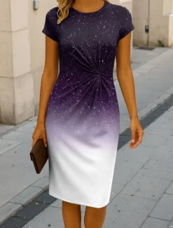 Women's Midi Dress Sheath Dress Bodycon Dress Formal Boho Daily Regular Fit Ombre Graphic Short Sleeve Crew Neck Purple Summer Spring