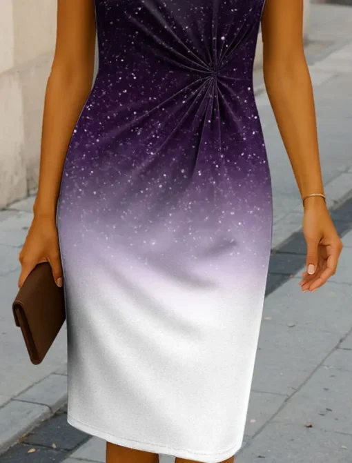 Women's Midi Dress Sheath Dress Bodycon Dress Formal Boho Daily Regular Fit Ombre Graphic Short Sleeve Crew Neck Purple Summer Spring