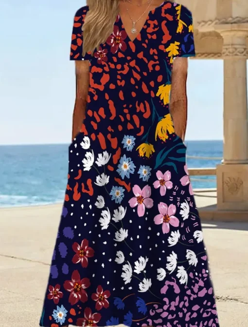 Women's Midi Dress Shift Dress Sundress Floral Pocket Print V Neck Date Vacation Short Sleeve Summer Spring