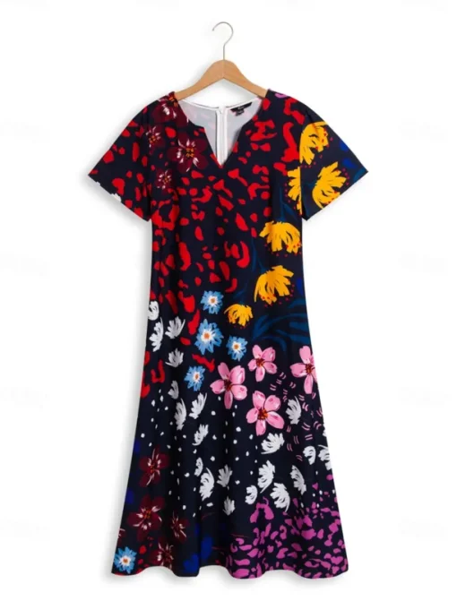 Women's Midi Dress Shift Dress Sundress Floral Pocket Print V Neck Date Vacation Short Sleeve Summer Spring