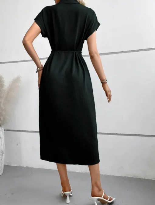 Women's Midi Dress Shirt Dress Casual Dress Wrap Dress Stylish Basic Casual Vacation Daily Regular Fit Plain Short Sleeve Shirt Collar Black Green Summer Spring